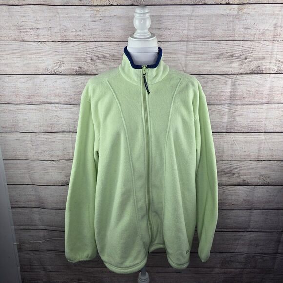 Vintage L.L. Bean Full Zip Fleece Coat USA XL 90's Lime Green Outdoor - Picture 1 of 9